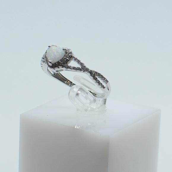 .925 Sterling Silver White Opal CZ Heart Ring - Picture 4 of 6